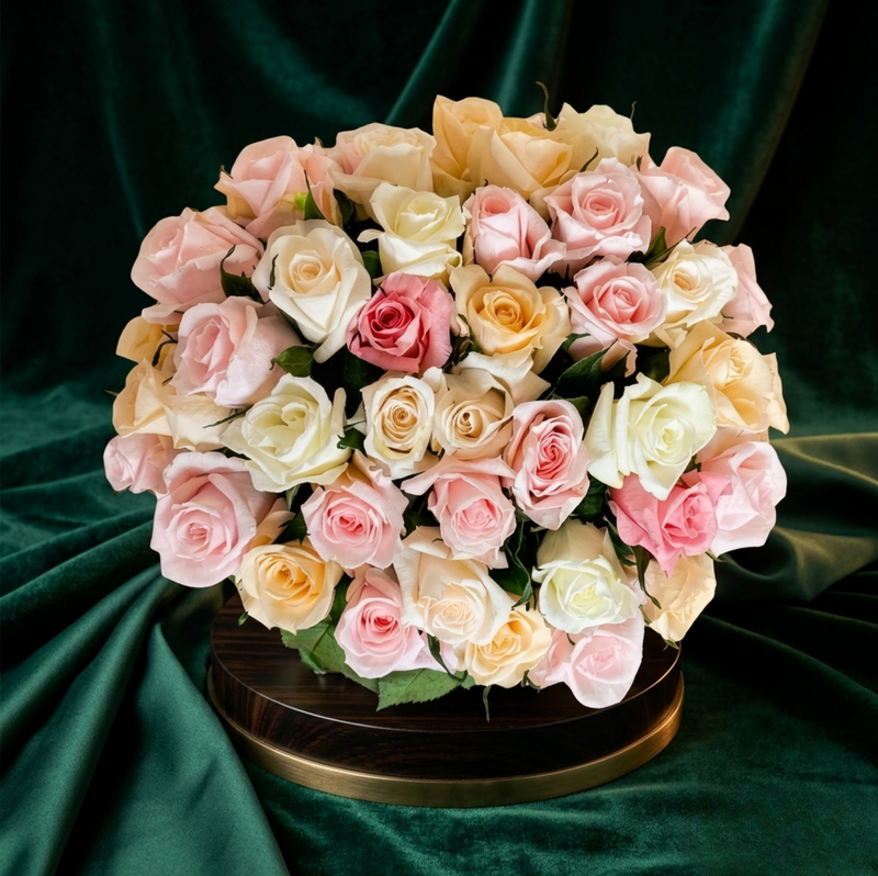 roses in ivory, pink colors