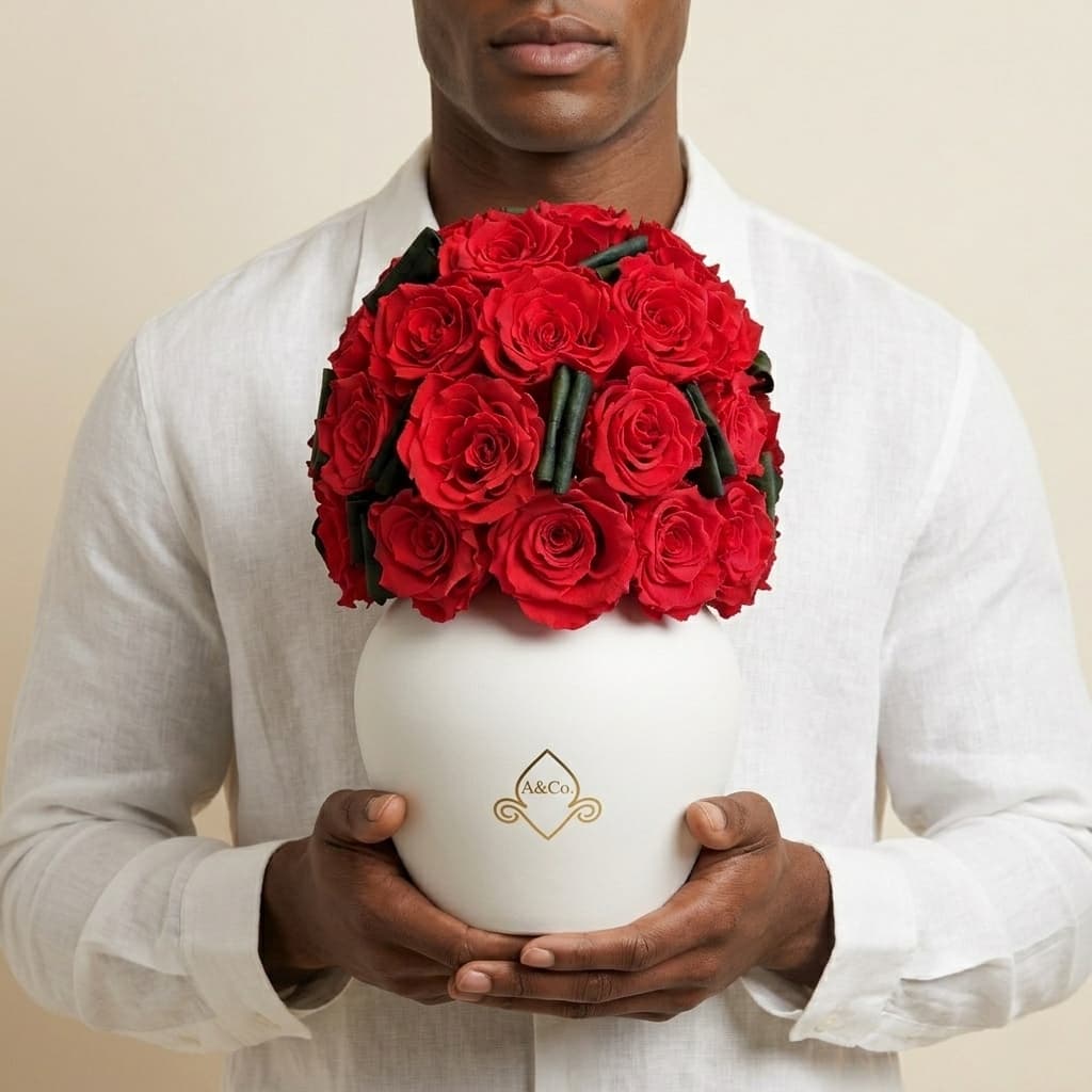 Roses in Classic Porcelain Vase
